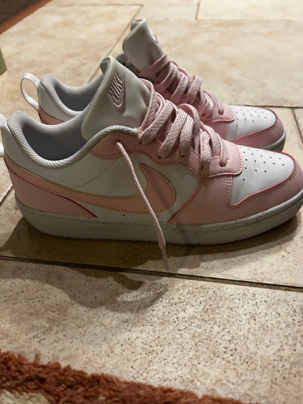 Nike Court Borough Low Recraft -White/Pink - Size 7Y